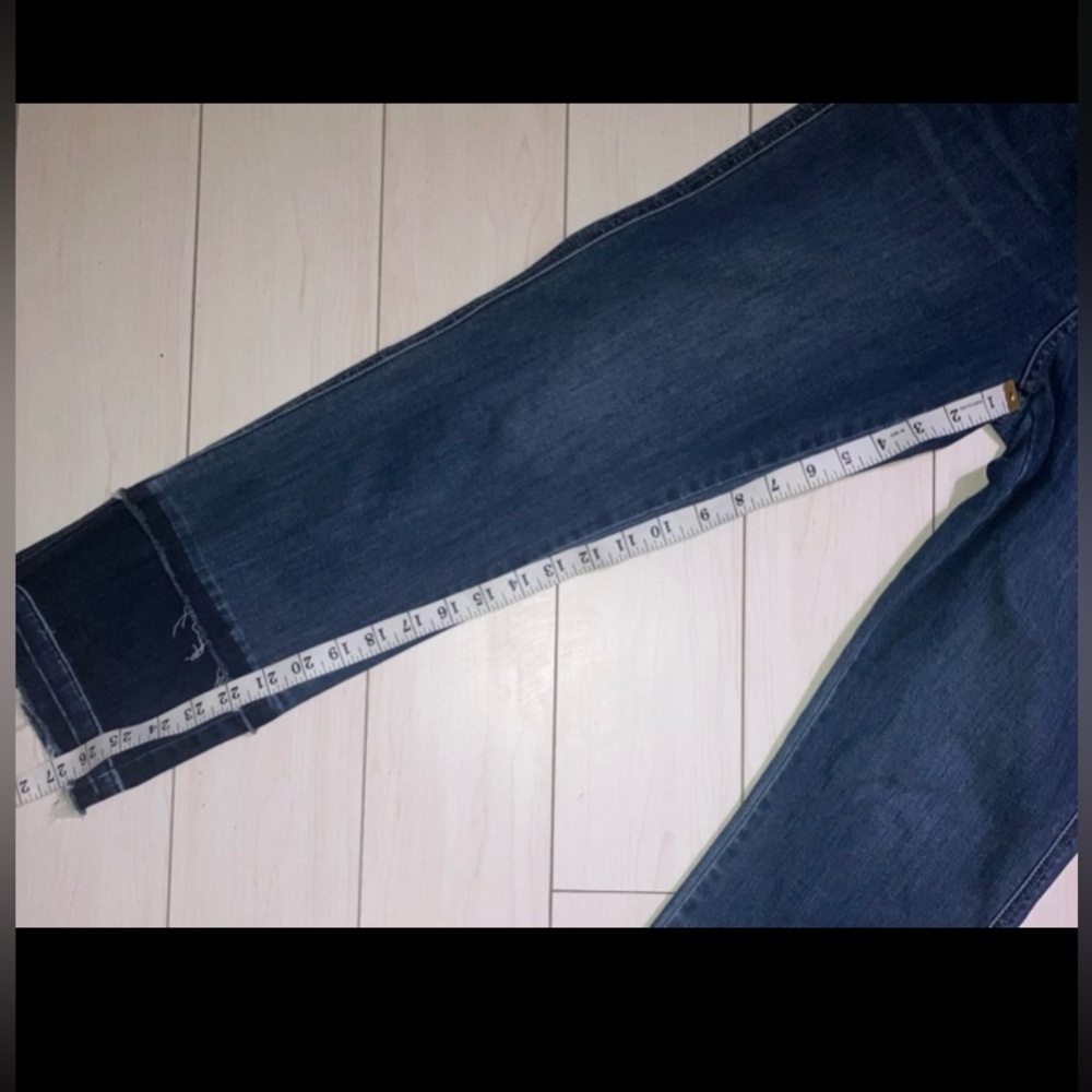 Dual Tone Denim Distressed Ankle Jeans - Picture 10 of 12